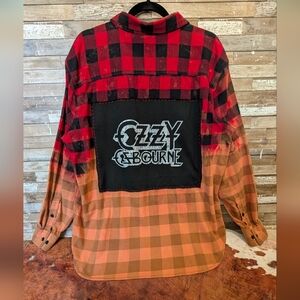 Ozzy Osbourne Upcycled Graphic Dip Dye Bleach Flannel Shirt